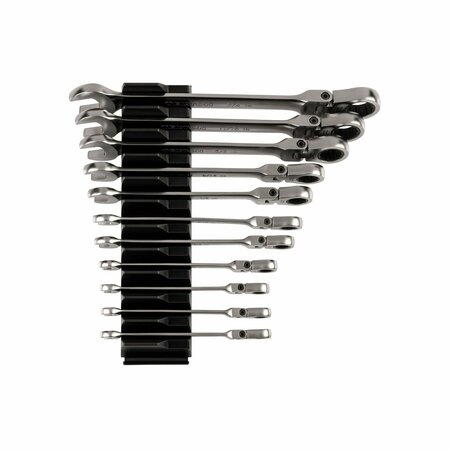 TEKTON Flex Head 12-Point Ratcheting Combination Wrench Set with Modular Organizer, 11-Piece, 1/4-3/4 in. WRC95300